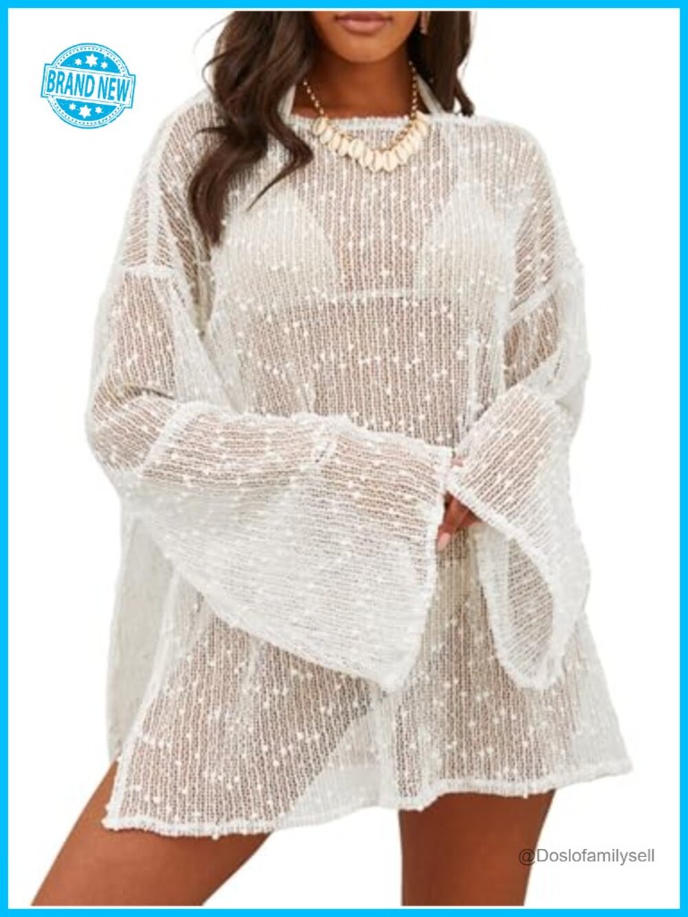 Women's Sequin Swimsuit Cover Up Dress Beach Bathing Suit Pull-On Loose Fit